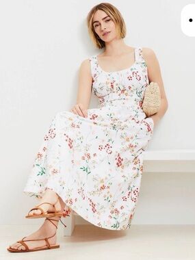NWT Loft Poplin Smocked Maxi Dress S Whisper White Floral Cottagecore Sundress